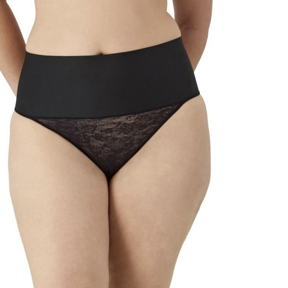 Maidenform Women's 2XL Tame Your Tummy Lace Shaping Black Thong No Pinch Comfort